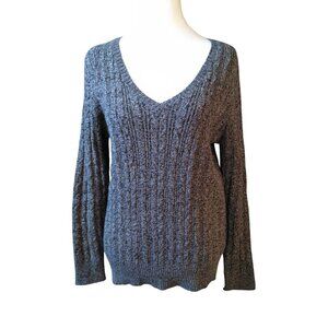 St. John's Bay Women's Large Long Sleeve V-Neck Cable Knit Pullover Sweater Gray